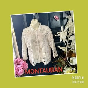 VINTAGE MONTAUBAN WHITE CROCHET CARDIGAN 